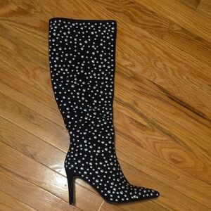 Lauren Lorraine Black Over the Knee Rhinestone Boots